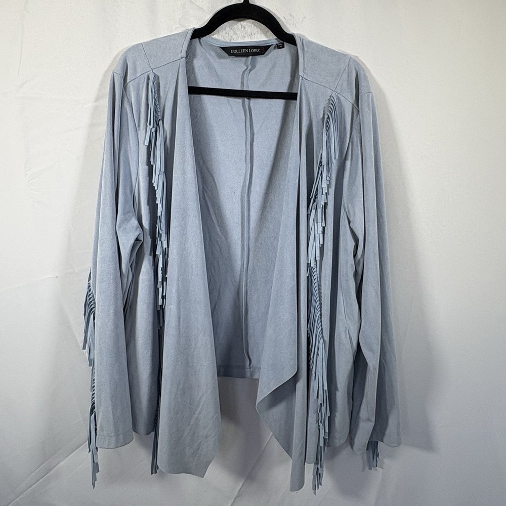 colleen lopez sweater wrap fringe size 2xl long sleeves